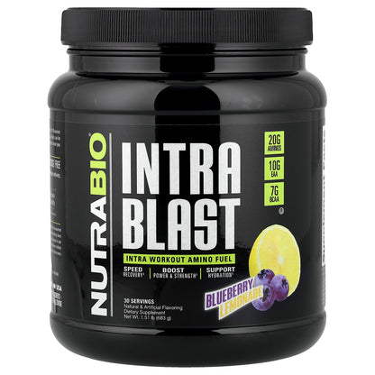 NutraBio, Intra Blast, Intra Workout Amino Fuel, Blueberry Lemonade, 1.51 lb (683 g)