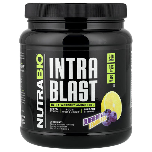 NutraBio, Intra Blast, Intra Workout Amino Fuel, Blueberry Lemonade, 1.51 lb (683 g)