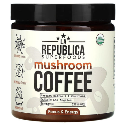 La Republica, Mushroom Coffee, Instant Coffee + 7 Mushrooms, 2.12 oz (60 g)