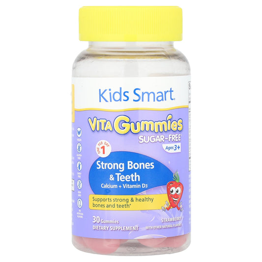 Kids Smart, Kids Smart®, Vita Gummies, Strong Bones & Teeth, Calcium + Vitamin D3, Ages 3+, Strawberry, 30 Gummies