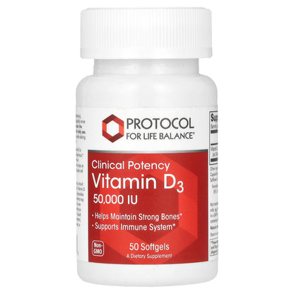 Protocol for Life Balance, Vitamin D3, Clinical Potency, 1,250 mcg (50,000 IU), 50 Softgels