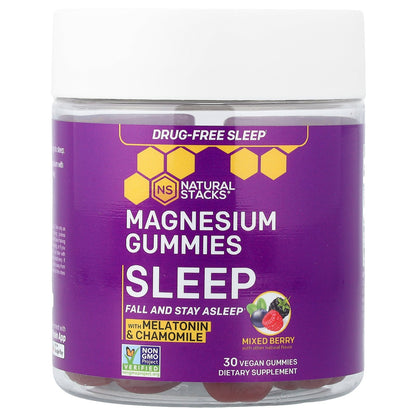 Natural Stacks, Magnesium Gummies, Sleep, Mixed Berry, 30 Vegan Gummies