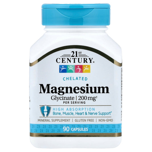 21st Century, Chelated Magnesium Glycinate, 90 Capsules, (100 mg per Capsule)
