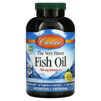 Carlson, The Very Finest Fish Oil, Natural Lemon, 700 mg, 240 Soft Gels (350 mg per Soft Gel)