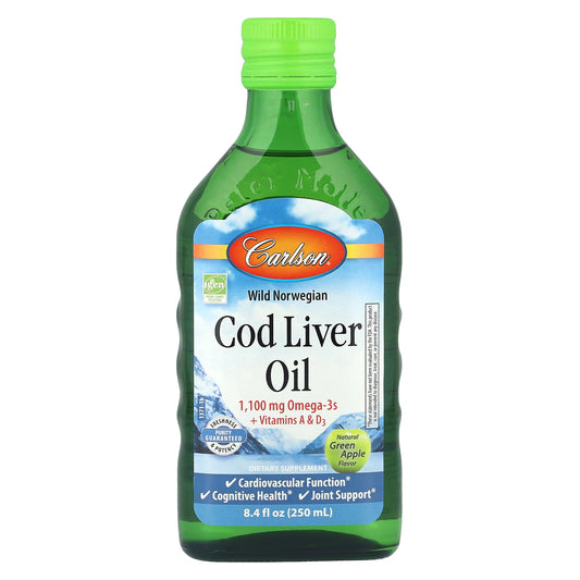 Carlson, Cod Liver Oil, Natural Green Apple , 1,100 mg, 8.4 fl oz (250 ml)
