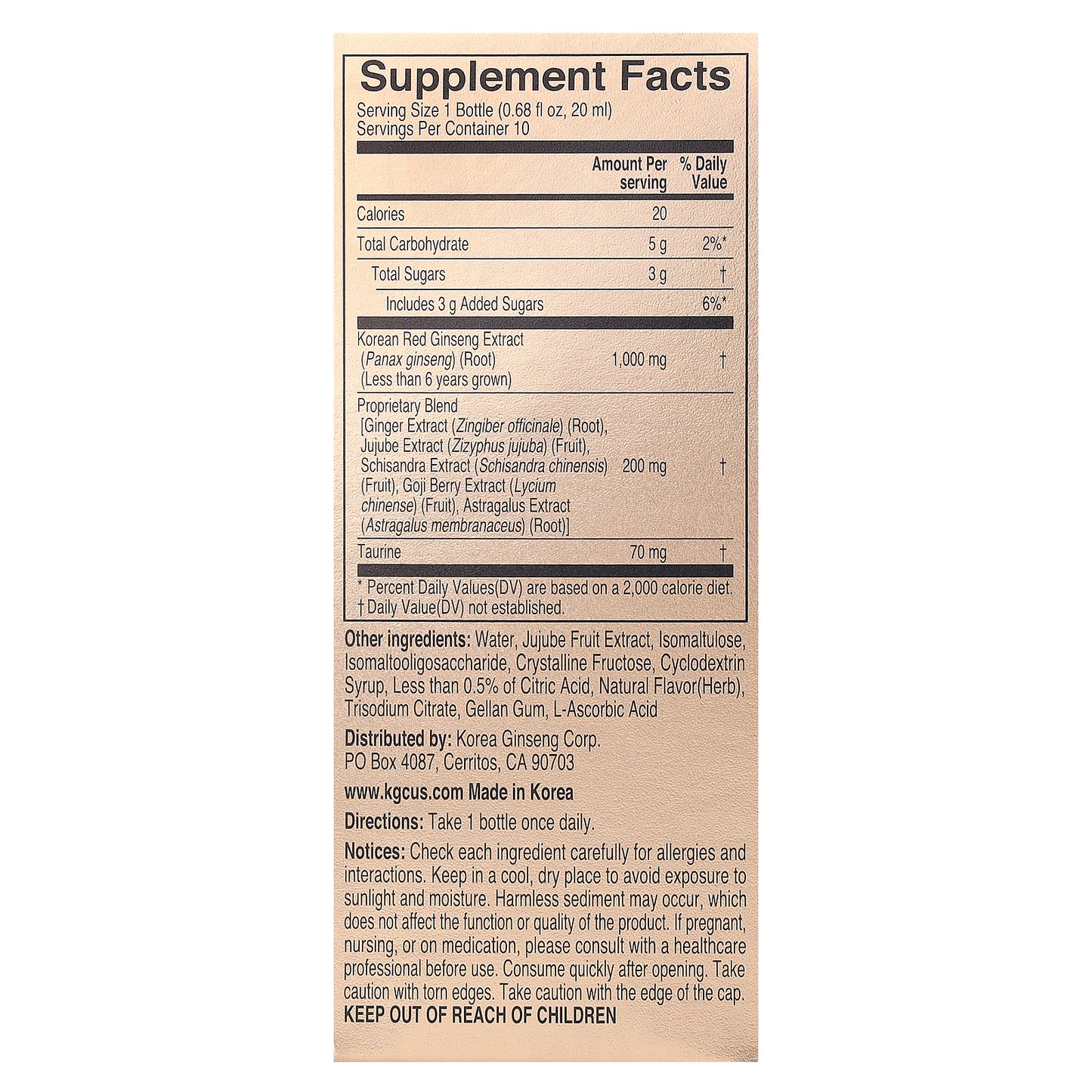 JungKwanJang, Korean Red Ginseng Vital Tonic, 10 Bottles, 0.68 fl oz (20 ml) Each