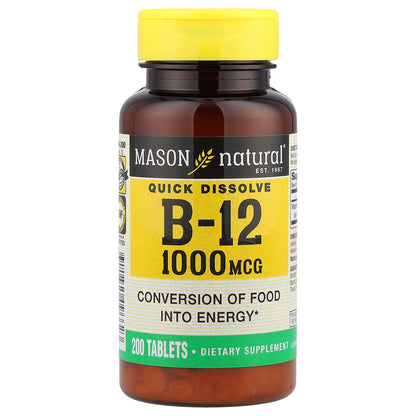 Mason Natural, Vitamin B-12, Quick Dissolve, 1,000 mcg, 200 Tablets