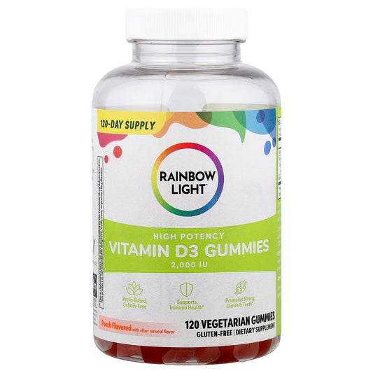 Rainbow Light, Vitamin D3 Gummies, High Potency, Peach, 2,000 IU, 120 Vegetarian Gummies