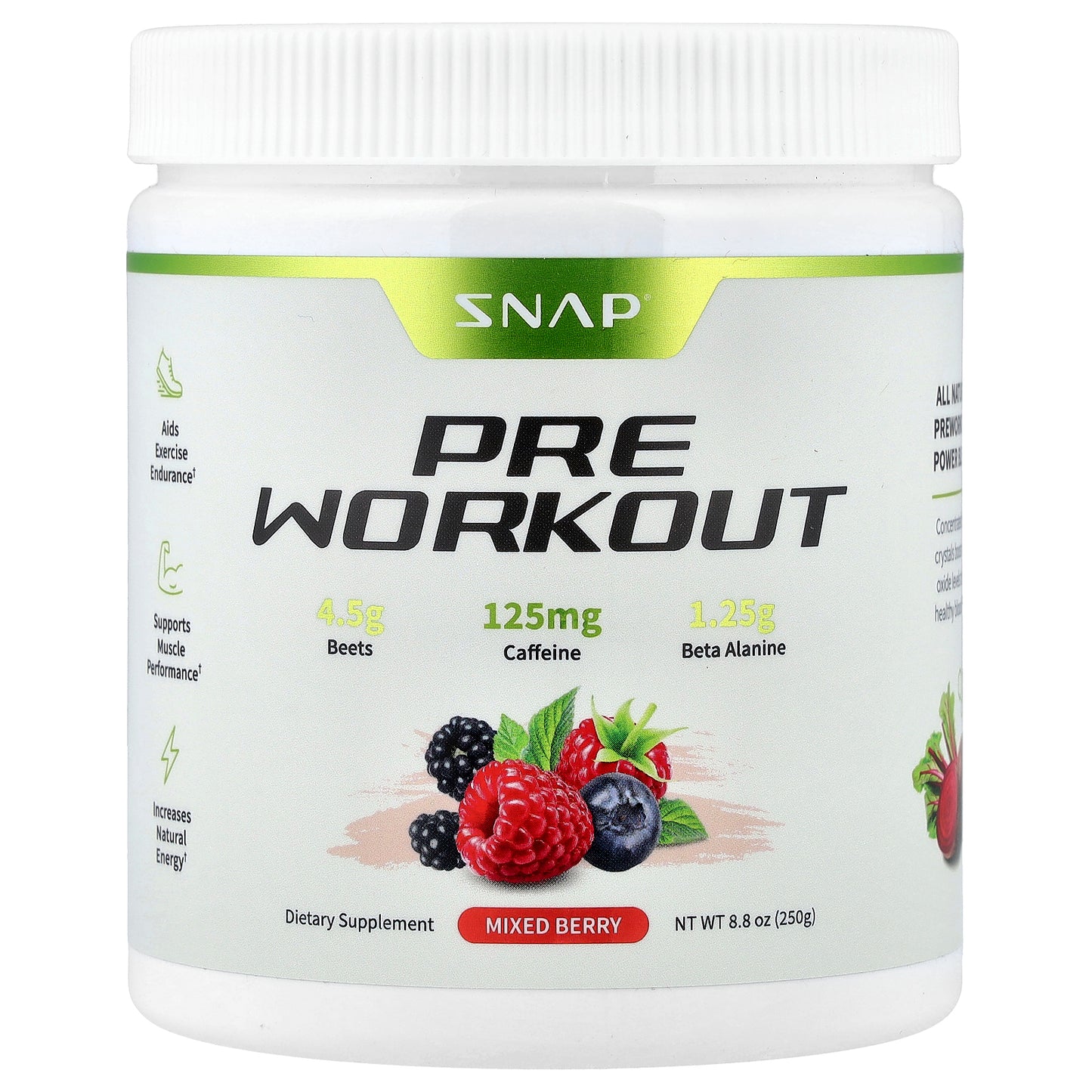 Snap Supplements, Pre Workout, Mixed Berry, 8.8 oz (250 g)