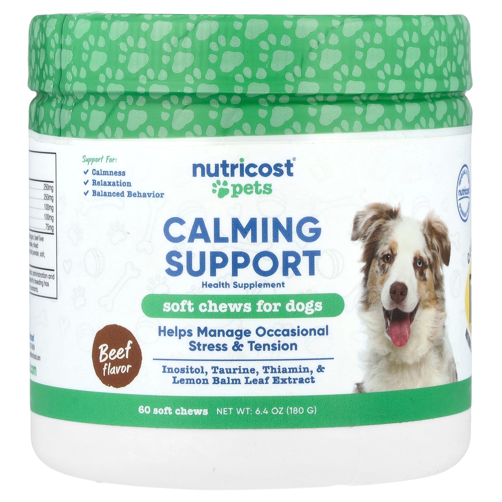 Nutricost, Pets, Calming Support, For Dogs, Beef, 60 Soft Chews, 6.4 oz (180 g)