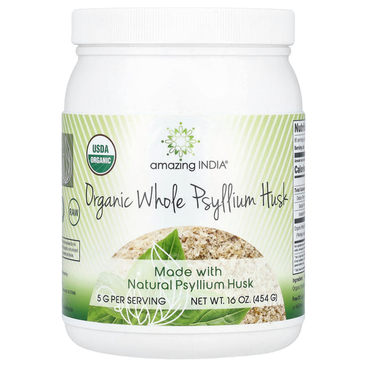 Amazing India, Organic Whole Psyllium Husk, 5 g, 16 oz (454 g)