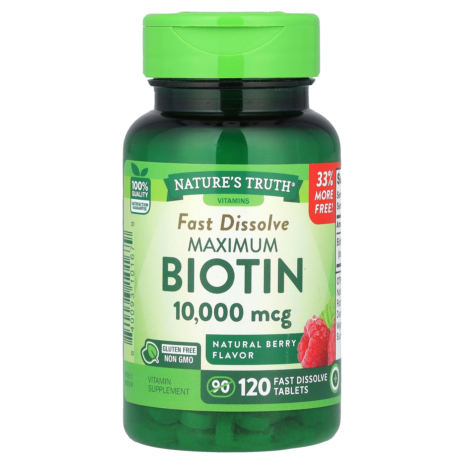 Nature's Truth, Maximum Biotin, Natural Berry, 10,000 mcg, 120 Fast Dissolve Tablets