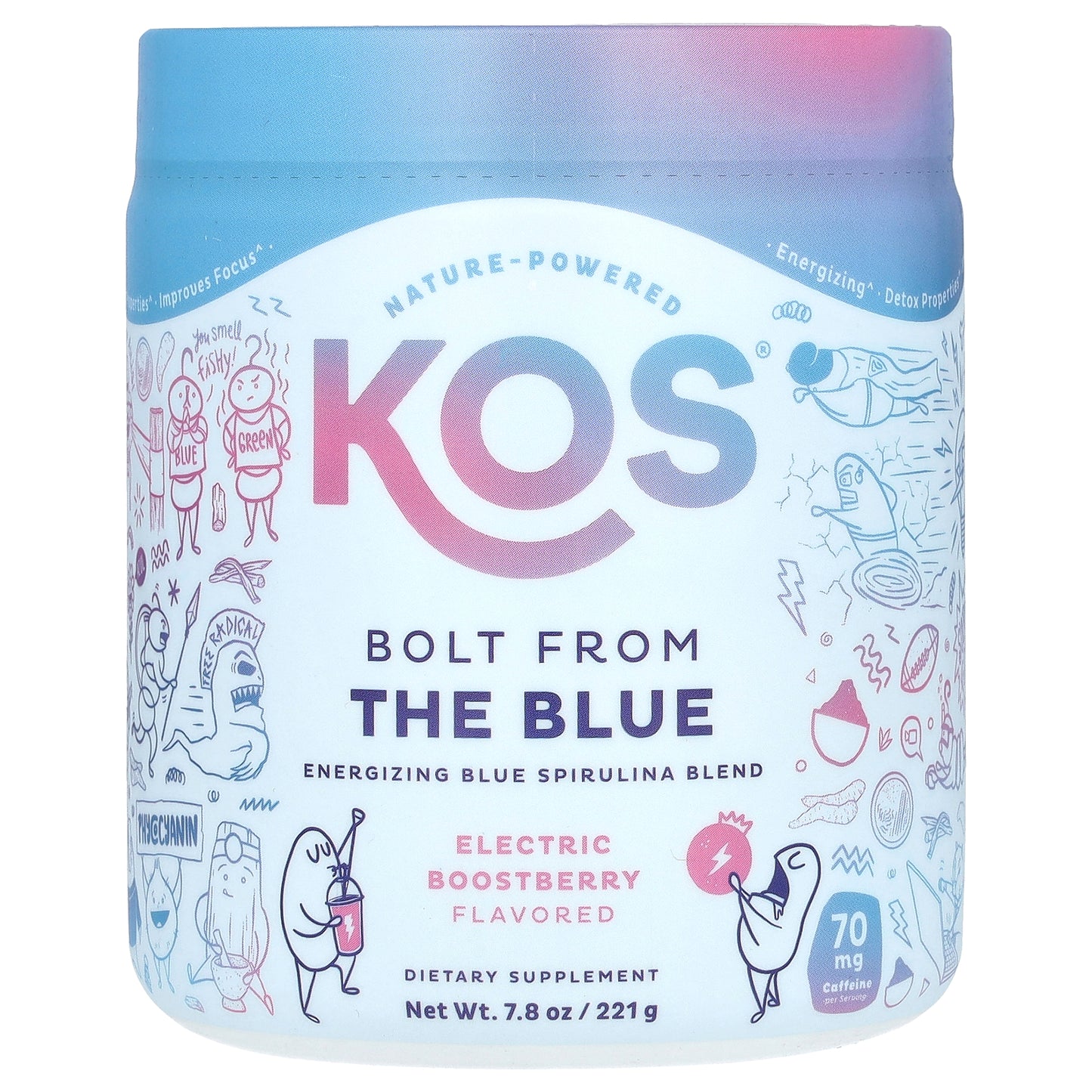 KOS, Bolt From The Blue, Energizing Blue Spirulina Blend, Electric Boostberry, 7.8 oz (221 g)