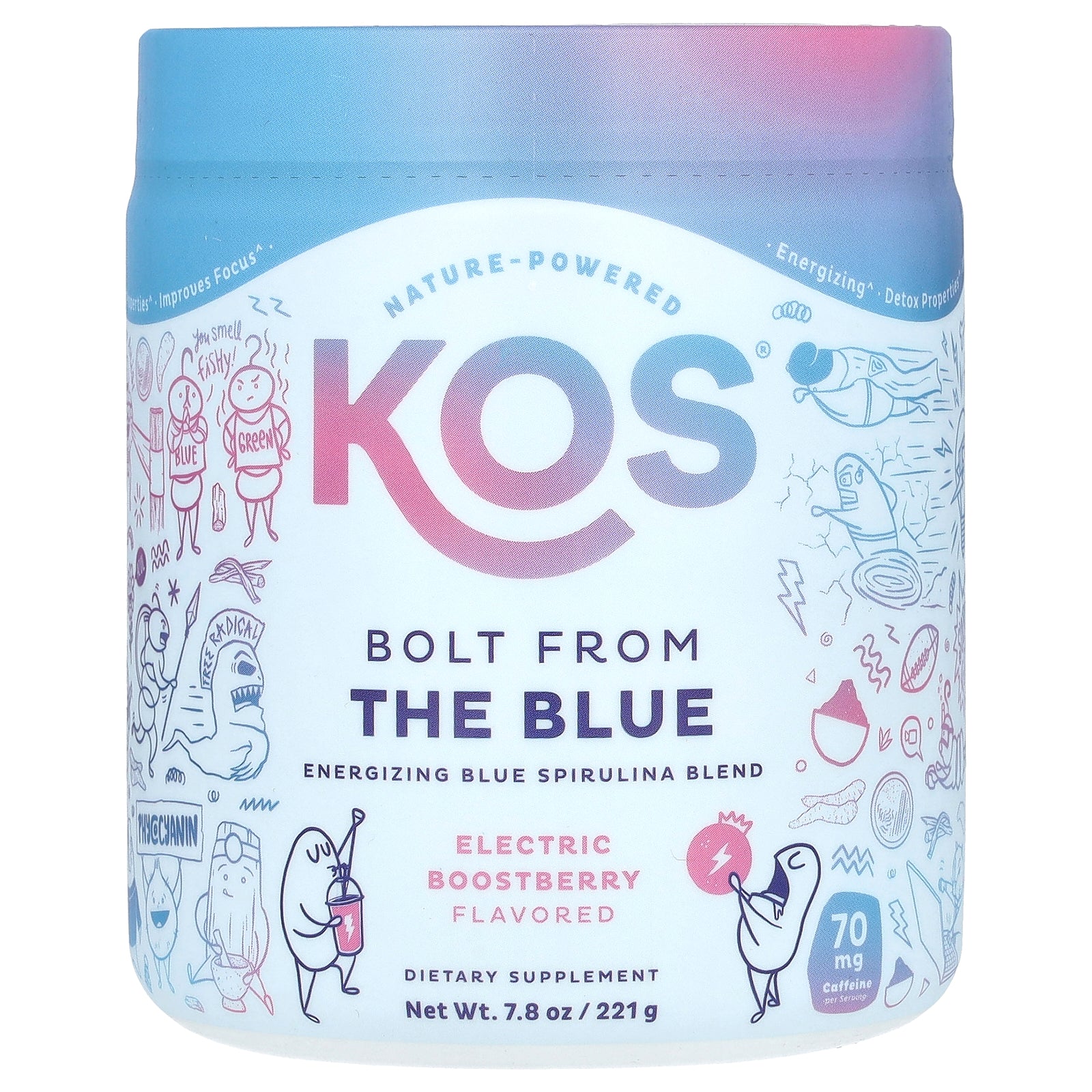 KOS, Bolt From The Blue, Energizing Blue Spirulina Blend, Electric Boostberry, 7.8 oz (221 g)