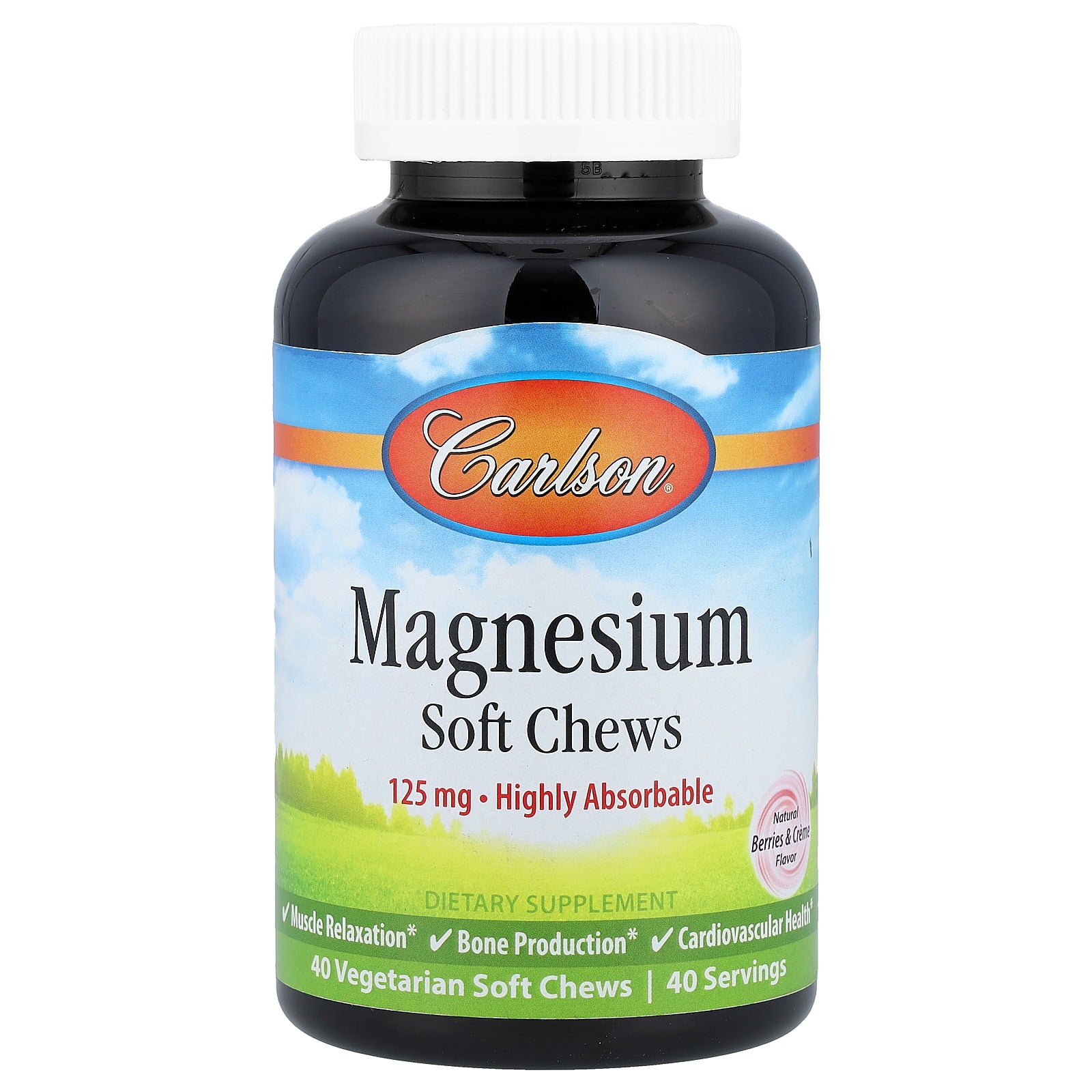 Carlson, Magnesium, Natural Berries & Creme, 125 mg, 40 Vegetarian Soft Chews