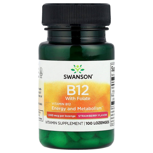 Swanson, Vitamin B12 with Folate, Strawberry, 100 Lozenges
