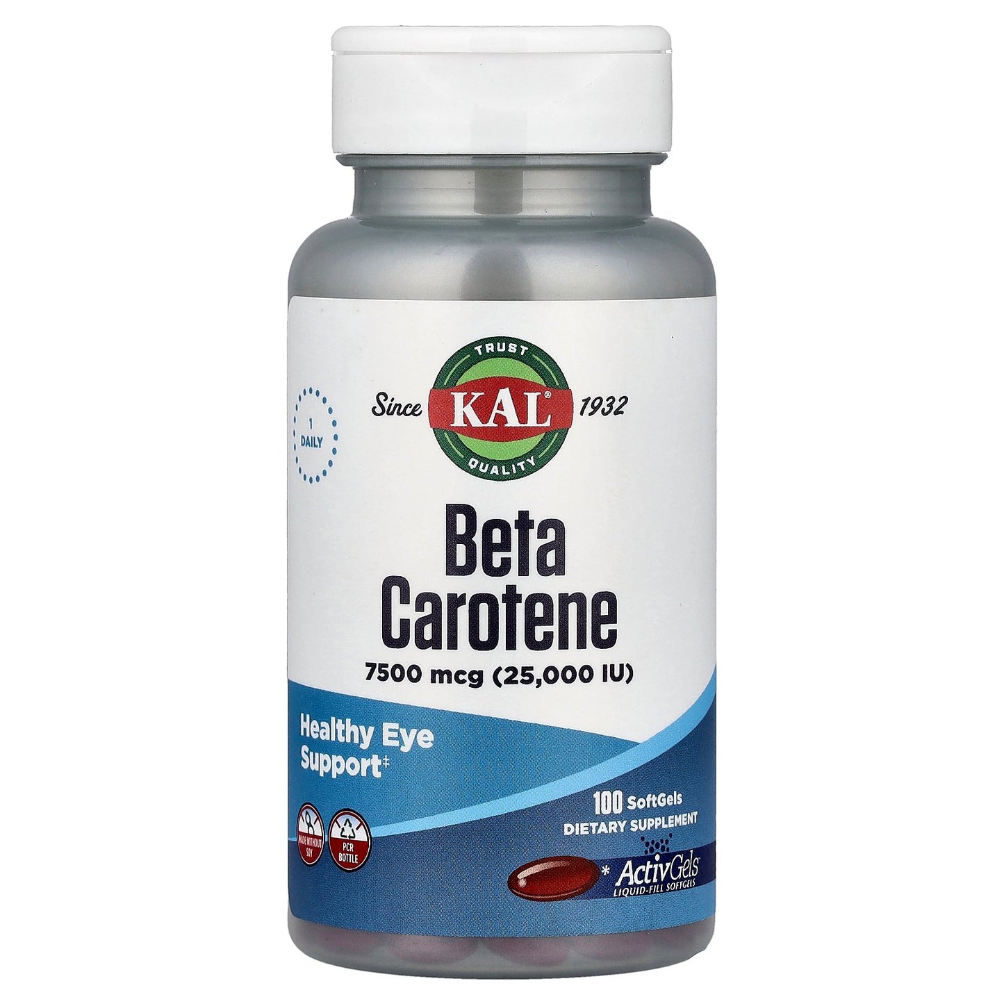 KAL, Beta Carotene, 7,500 mcg (25,000 IU), 100 Softgels