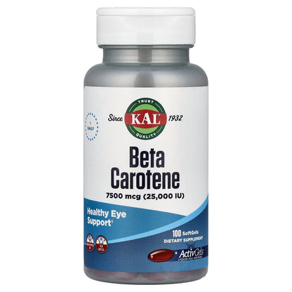KAL, Beta Carotene, 7,500 mcg (25,000 IU), 100 Softgels