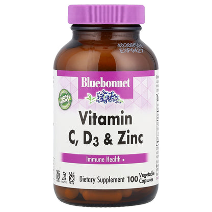 Bluebonnet Nutrition, Vitamin C, D3 & Zinc, 100 Vegetable Capsules