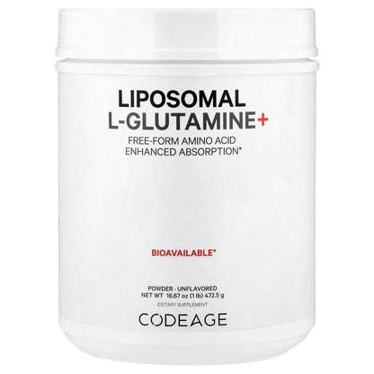 Codeage, Liposomal L-Glutamine+ Powder, Unflavored, 16.67 oz (472.5 g)