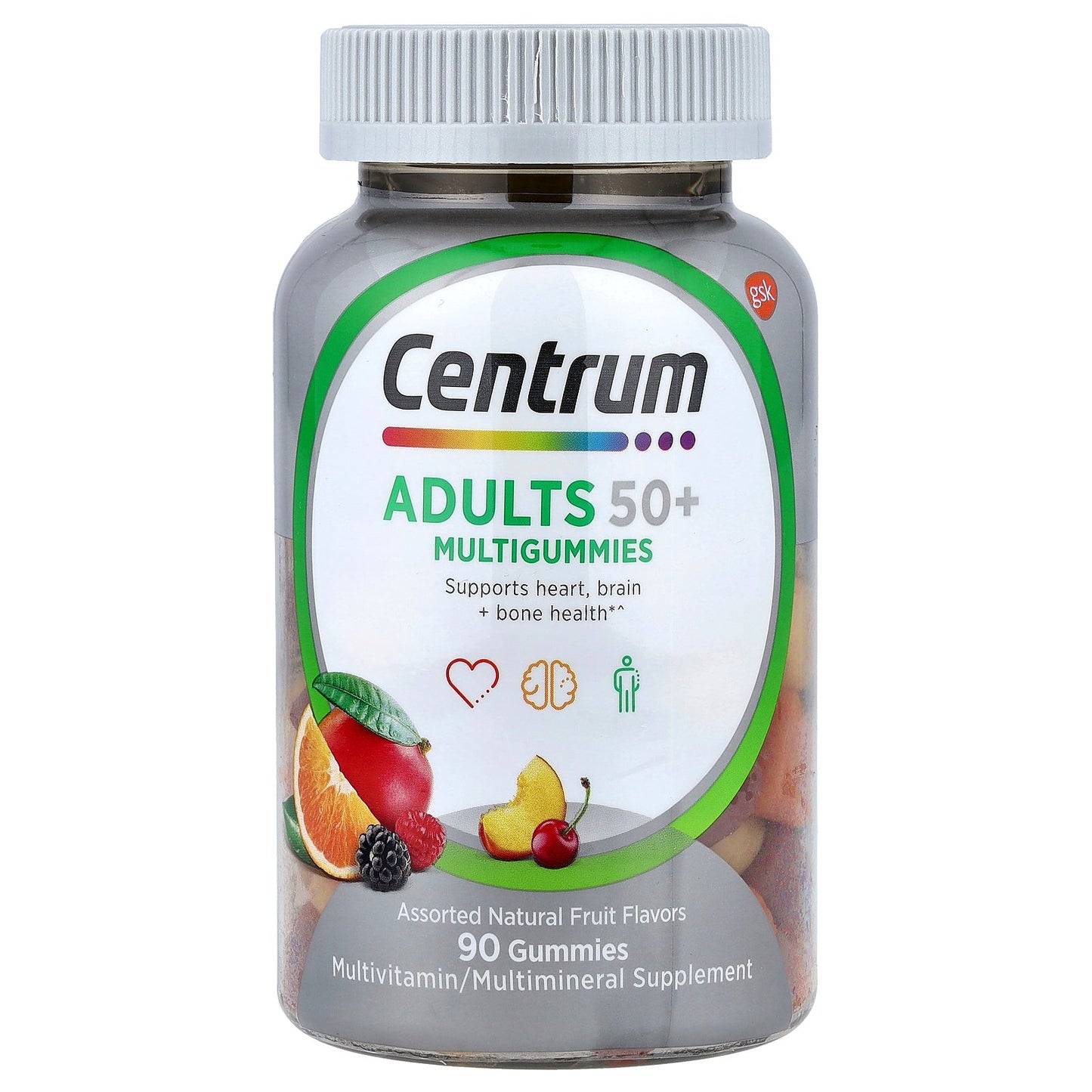Centrum, Adults 50+ Multigummies, Assorted Natural Fruit, 90 Gummies