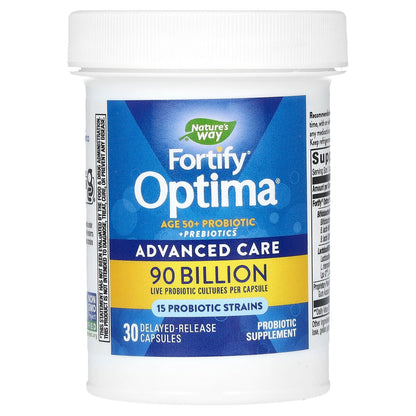 Nature's Way, Fortify Optima, Age 50+ Probiotic + Prebiotics, Advanced Care, 90 Billion CFU, 30 Delayed-Release Capsules