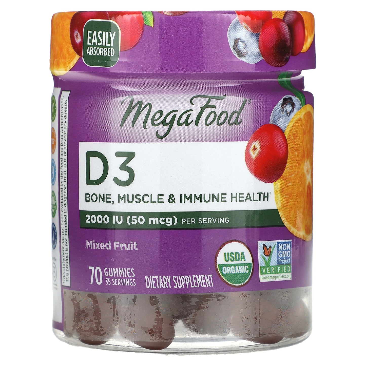 MegaFood, D3, Mixed Fruit, 70 Gummies (25 mcg (1,000 IU) per Gummy)