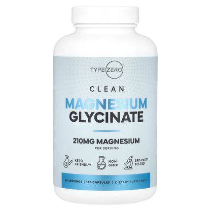 TypeZero, Clean, Magnesium Glycinate, 180 Capsules (70 mg per Capsule)