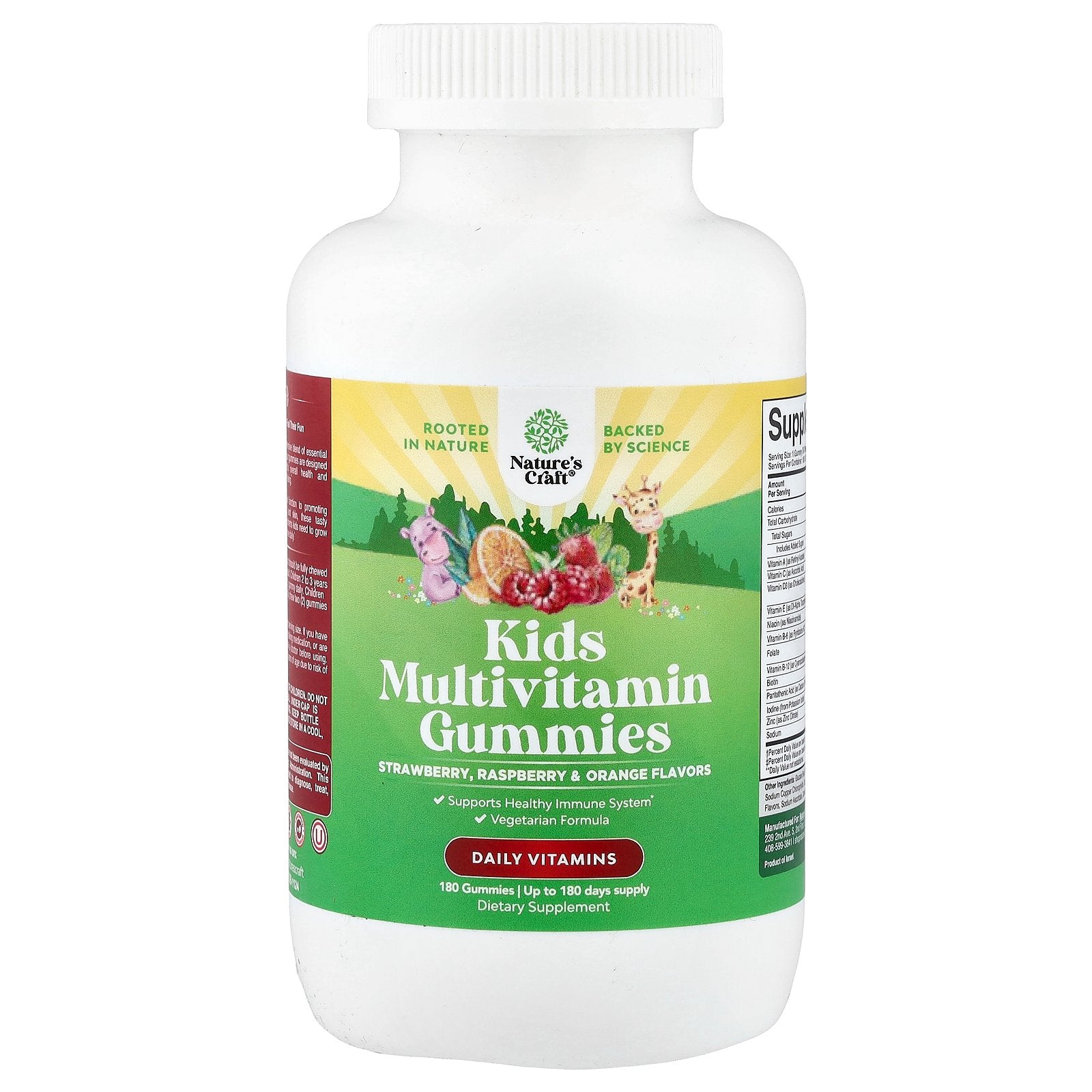 Nature's Craft, Kids Multivitamin Gummies, Strawberry , Raspberry & Orange, 180 Gummies