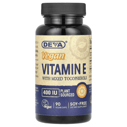 Deva, Vegan Vitamin E with Mixed Tocopherols, 400 IU, 90 Vegan Caps