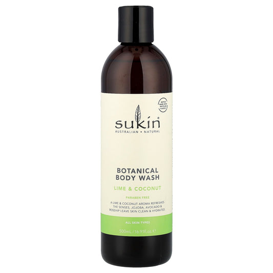 Sukin, Botanical Body Wash, All Skin Types, Lime & Coconut, 16.91 fl oz (500 ml)