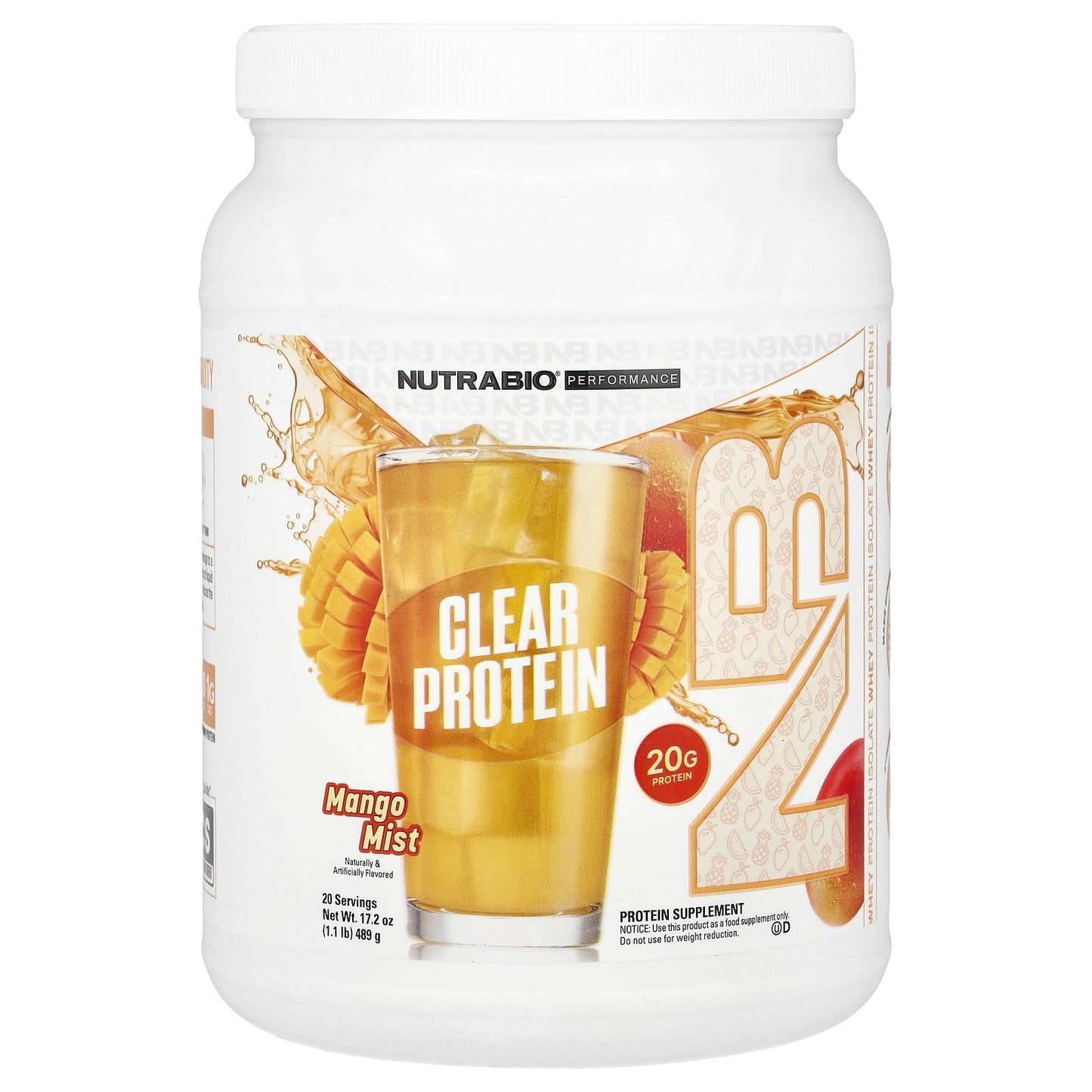 NutraBio, Performance, Clear Protein, Mango Mist, 1.1 lb (489 g)