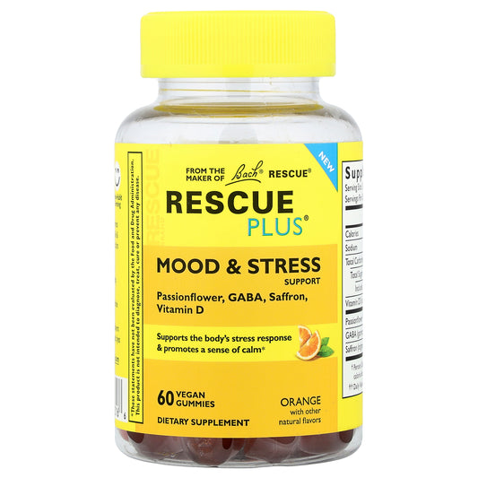Bach, Rescue Plus® Gummies, Mood & Stress Support, Orange, 60 Vegan Gummies