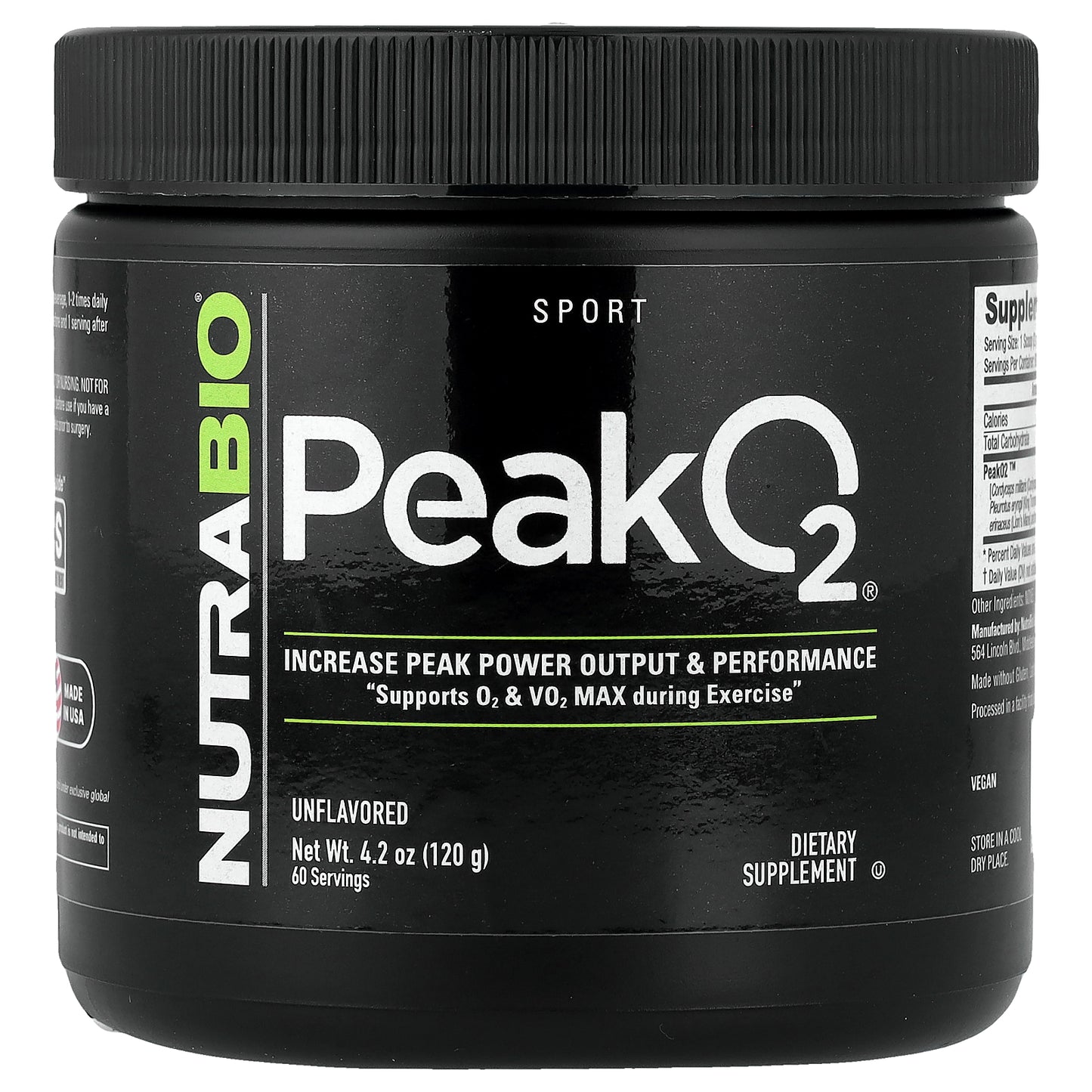 NutraBio, Sport, Peak O2®, Unflavored, 4.2 oz (120 g)