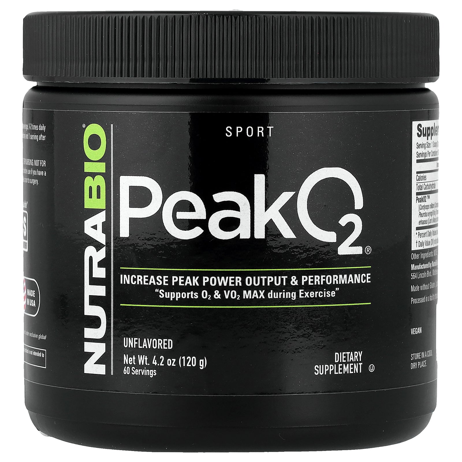 NutraBio, Sport, Peak O2®, Unflavored, 4.2 oz (120 g)