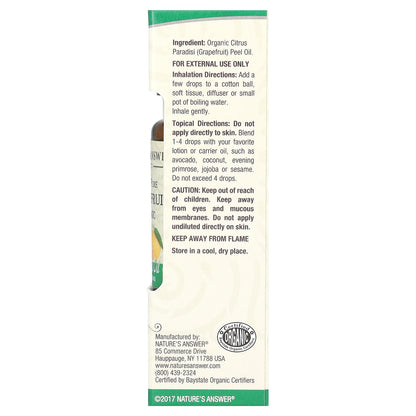Nature's Answer, 100% Pure Organic Essential Oil, Grapefruit, 0.5 fl oz (15 ml)