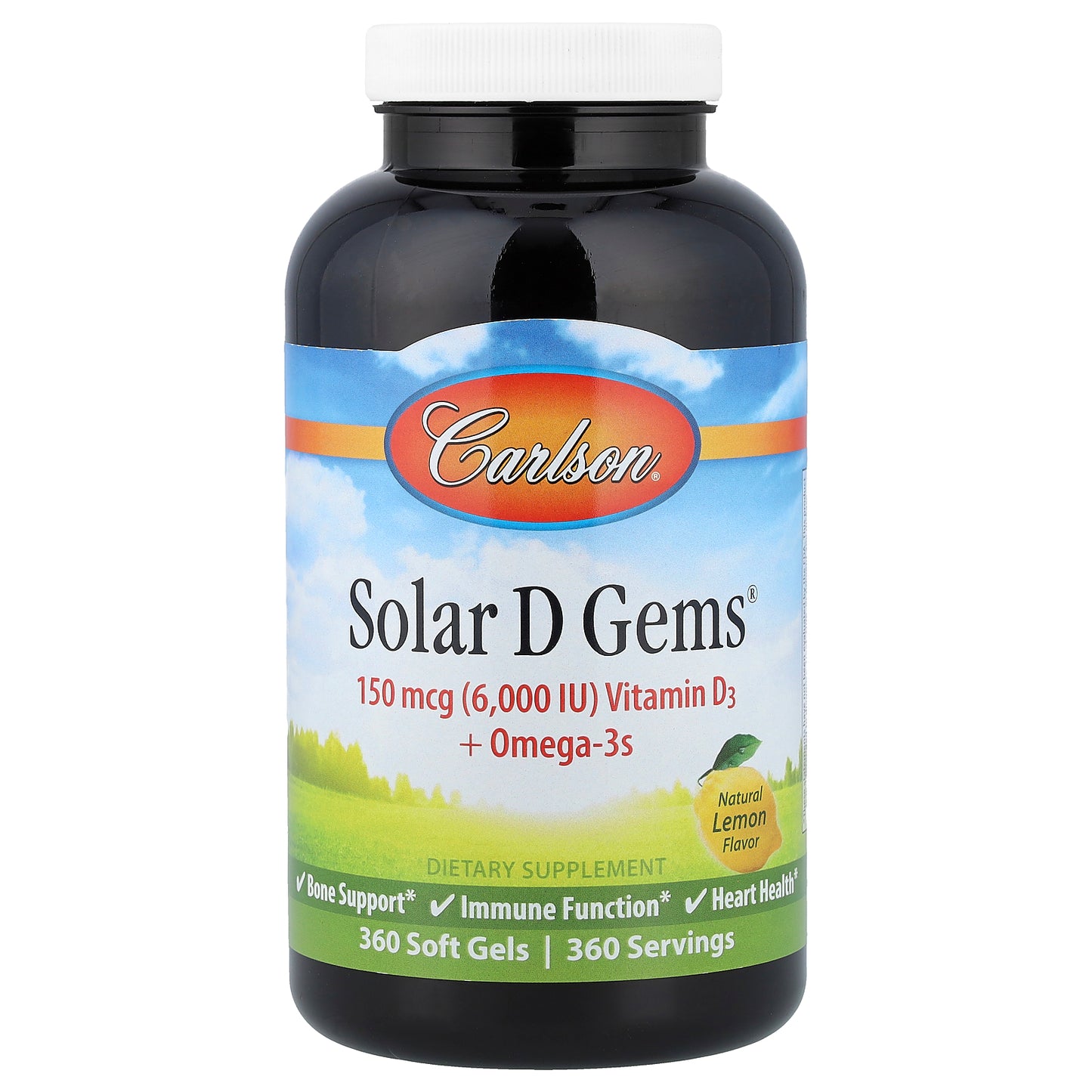 Carlson, Solar D Gems® , Vitamin D3 + Omega-3s, Natural Lemon, 360 Soft Gels