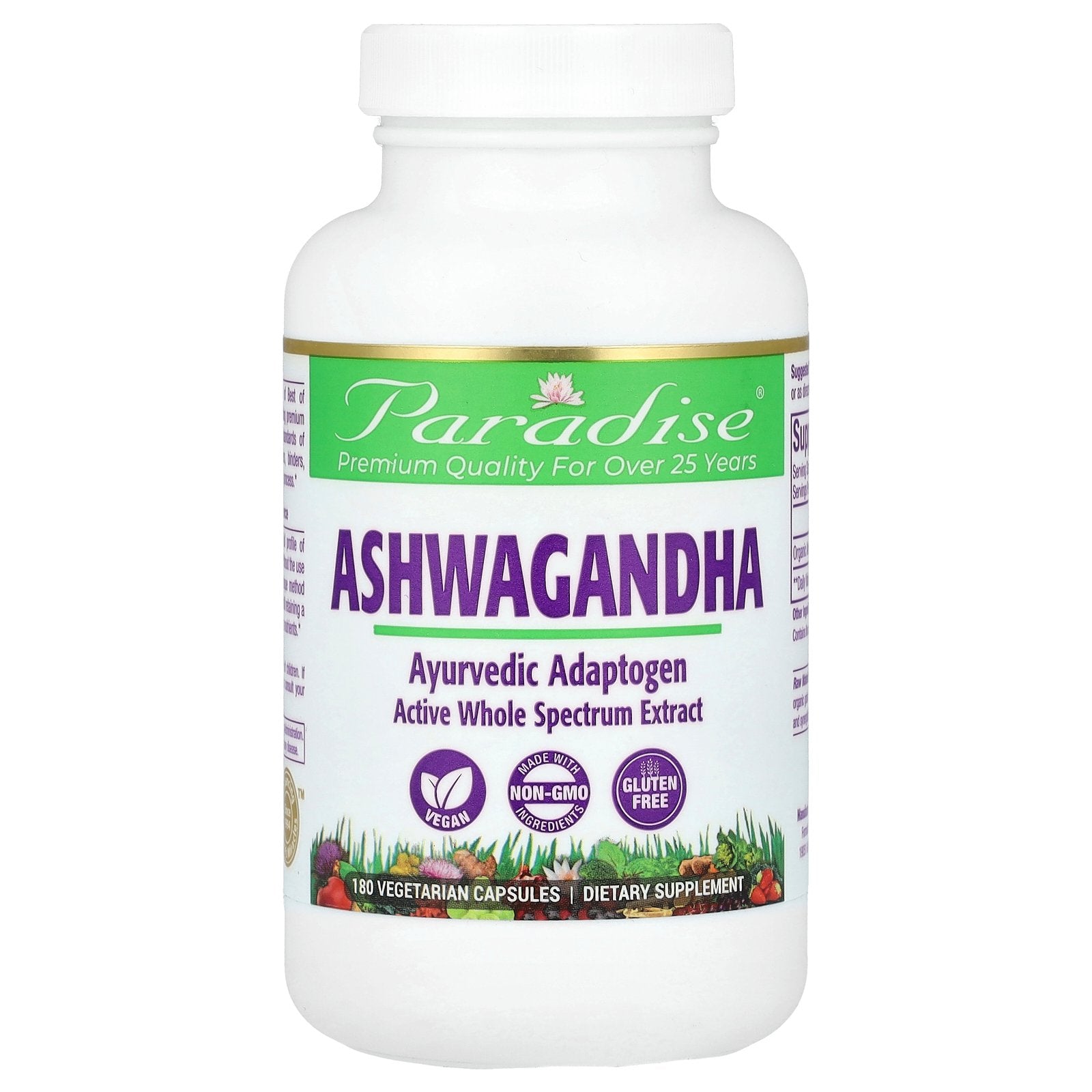 Paradise Herbs, Ashwagandha, 250 mg, 180 Vegetarian Capsules