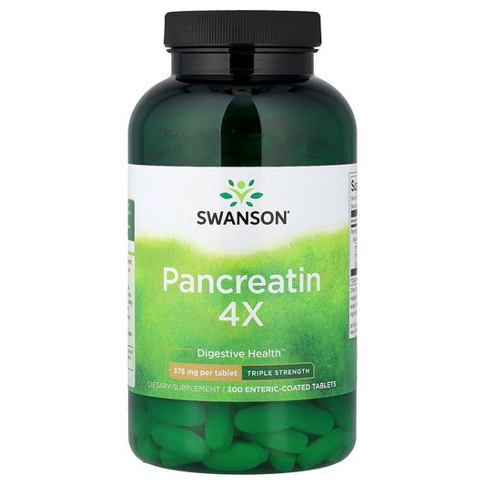 Swanson, Pancreatin 4X, 375 mg, 300 Enteric-Coated Tablets