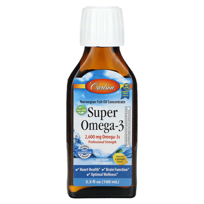 Carlson, Super Omega-3, Natural Lemon, 2600 mg, 3.3 fl oz (100 ml)