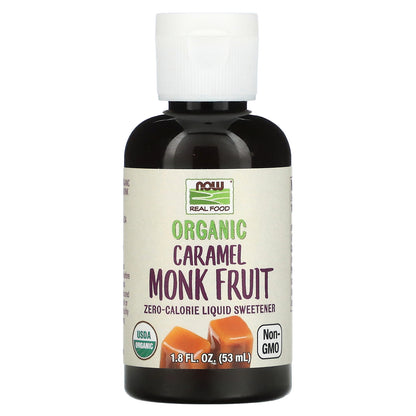 NOW Foods, Real Food, Organic Monk Fruit, Zero-Calorie Liquid Sweetener, Caramel, 1.8 fl oz (53 ml)