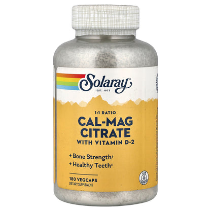 Solaray, Cal-Mag Citrate with Vitamin D-2, 1:1 Ratio, 180 Vegcaps