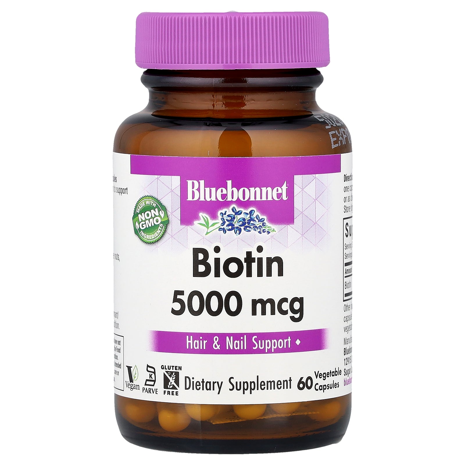 Bluebonnet Nutrition, Biotin, 5,000 mcg, 60 Vegetable Capsules
