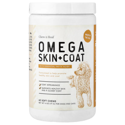 Chew + Heal, Omega Skin + Coat, For Dogs and Cats, 60 Soft Chews, 6 oz (171 g)