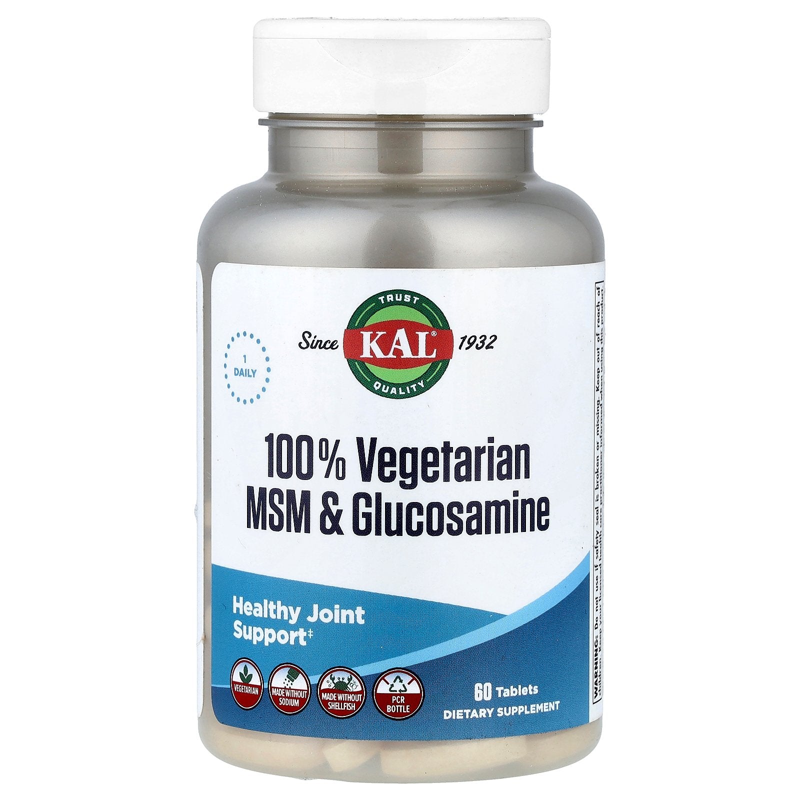 KAL, 100% Vegetarian MSM & Glucosamine, 60 Tablets