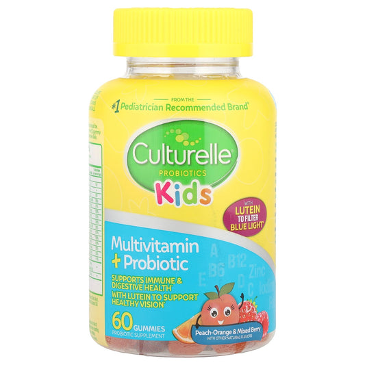 Culturelle, Kids Probiotics, Multivitamin + Probiotic, Peach-Orange & Mixed Berry, 60 Gummies