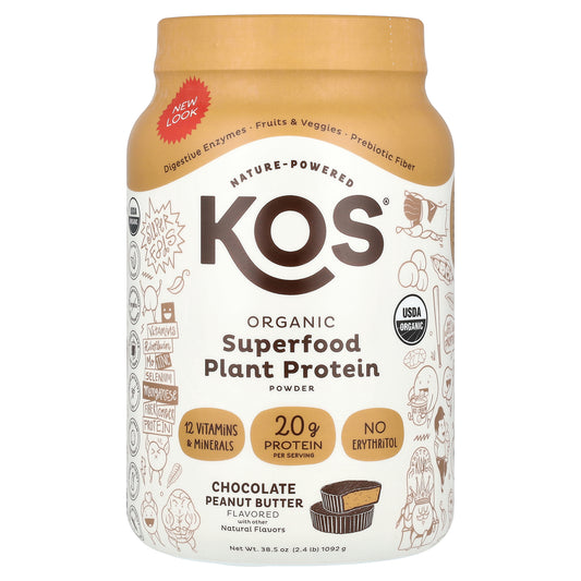 KOS, Organic Superfood Plant Protein Powder, Chocolate Peanut Butter, 2.4 lb (1,092 g)