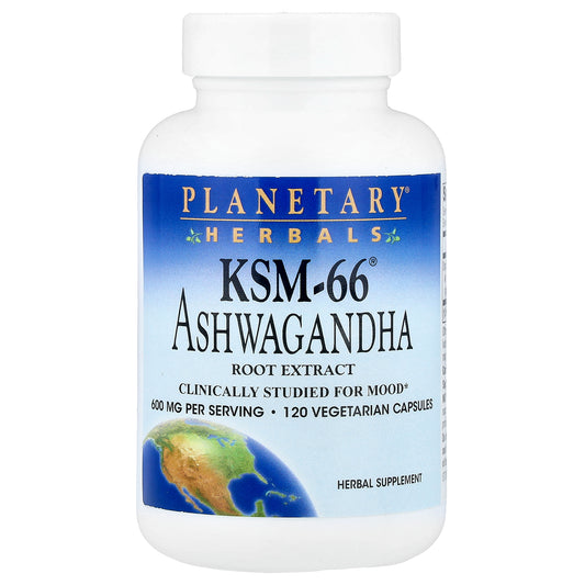 Planetary Herbals, KSM-66® Ashwagandha Root Extract, 120 Vegetarian Capsules (300 mg per Capsule)