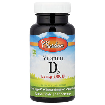 Carlson, Vitamin D3, 125 mg (5,000 IU), 120 Soft Gels