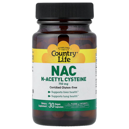 Country Life, NAC, 750 mg, 30 Vegan Capsules